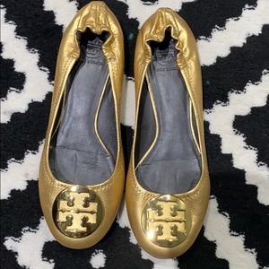Tory Burch gold flats